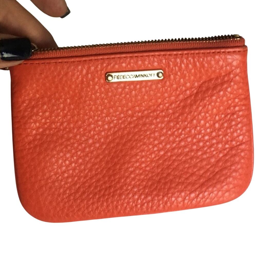 Rebecca Minkoff Leather Party Girl Zip Coin Purse, Makeup Bag Orange Size Small - Picture 2 of 4